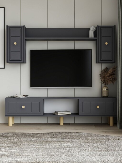 Comoda TV, Hanah Home, Dario Bohem, 150x44.6x29.6 cm, PAL , Antracit