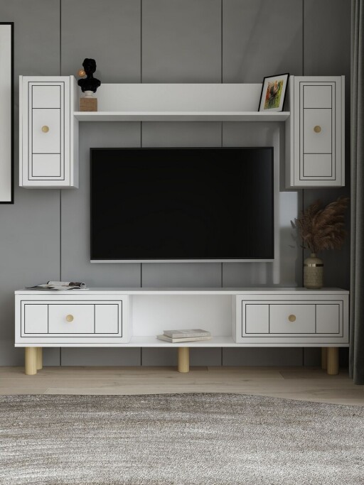 Comoda TV, Hanah Home, Dario Bohem, 150x44.6x29.6 cm, PAL , Alb