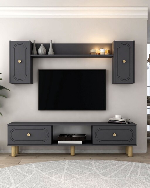 Comoda TV, Hanah Home, Polen Bohem, 150x44.6x29.6 cm, PAL , Antracit