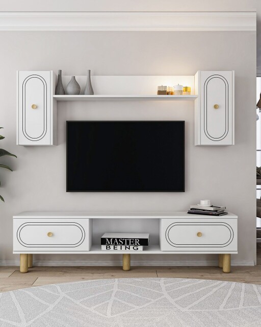 Comoda TV, Hanah Home, Polen Bohem, 150x44.6x29.6 cm, PAL , Alb