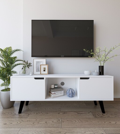 Comoda TV, Hanah Home, Siena, 139.7x53x53 cm, PAL, Alb