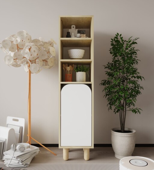 Dulap multifunctional, Hanah Home, Parma 1, 37x155x40 cm, PAL, Stejar Safir / Alb