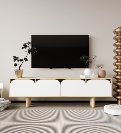 Comoda TV, Hanah Home, Lazio, 180x48x29.8 cm, PAL, Stejar Safir / Alb