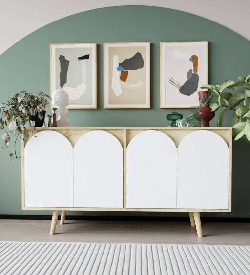 Consola, Hanah Home, Venezia 150, 150x80x45 cm, PAL, Stejar Safir / Alb