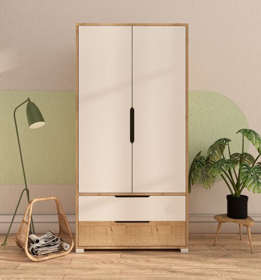 Dulap pentru haine, Hanah Home, Flora 90, 90x183x45 cm, PAL, Stejar Safir / Alb