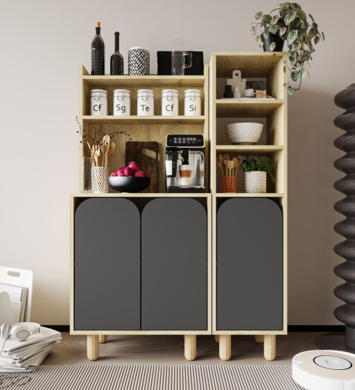 Dulap multifunctional, Hanah Home, Parma 3, 105x155x40 cm, PAL, Stejar safir / Antracit