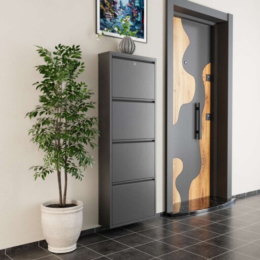 Pantofar, Hanah Home, Locking 4 Piece Metal, 50x136x15 cm, Metal, Antracit