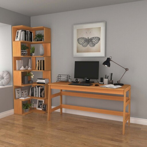 Set birou si biblioteca, Hanah Home, CPT4802-150, 55x192x27 cm, Placaj, Maro