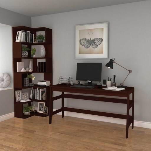 Set birou si biblioteca, Hanah Home, CPT4803-150, 55x192x27 cm, Placaj, Maro