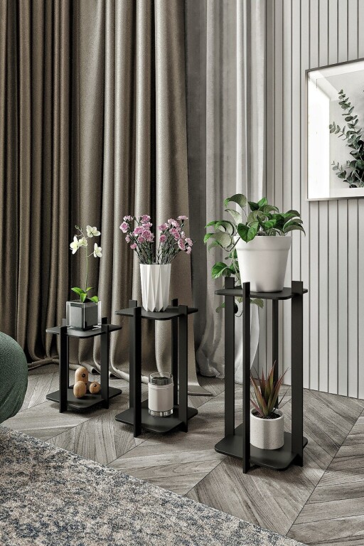 Suport din lemn pentru plante, Hanah Home, Flower Desk Square, MDF , Negru