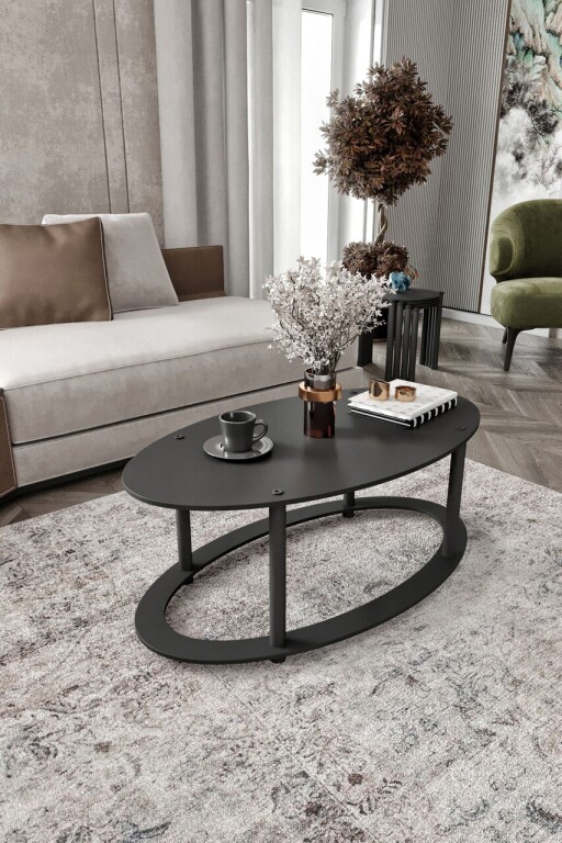 Masuta de cafea, Hanah Home, Hole Ellipse, 60x40x38 cm, MDF , Negru