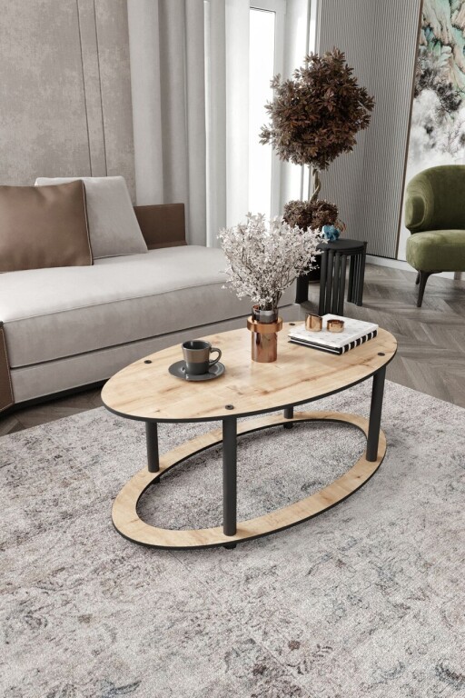 Masuta de cafea, Hanah Home, Hole Ellipse, 60x40x38 cm, MDF , Stejar