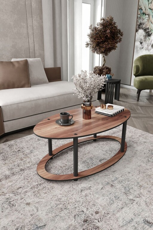 Masuta de cafea, Hanah Home, Hole Ellipse, 60x40x38 cm, MDF , Maro