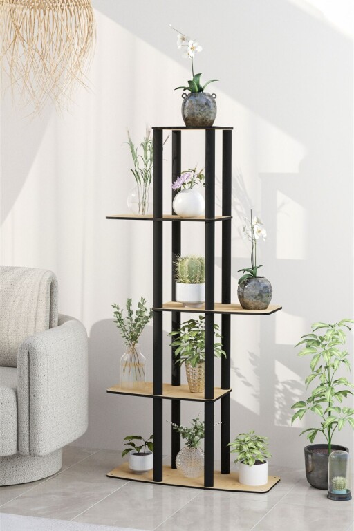 Suport din lemn pentru plante, Hanah Home, Gardenia Flower Bed, 20x60x140 cm, MDF , Stejar