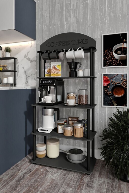 Dulap de bucatarie, Hanah Home, Time, 34x69x140 cm, MDF , Negru