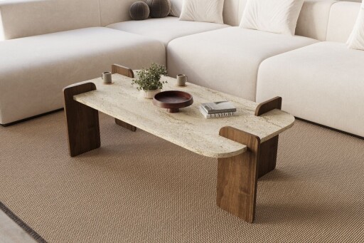 Masuta de cafea, Hanah Home, Leapiri, 120x35x60 cm, PAL, Travertin / Nuc