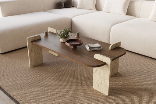 Masuta de cafea, Hanah Home, Leapiri, 120x35x60 cm, PAL, Travertin / Nuc