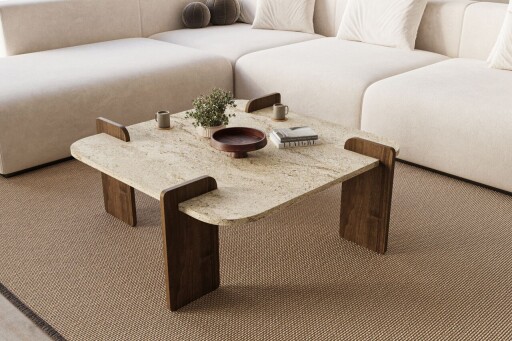 Masuta de cafea, Hanah Home, Afrolli, 90x35x90 cm, PAL, Travertin / Nuc