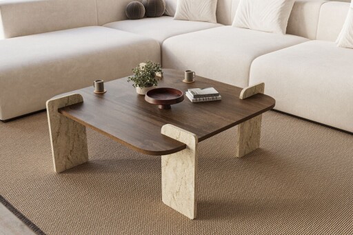 Masuta de cafea, Hanah Home, Afrolli, 90x35x90 cm, PAL, Travertin / Nuc