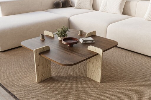 Masuta de cafea, Hanah Home, Poalla, 90x35x90 cm, PAL, Travertin / Nuc