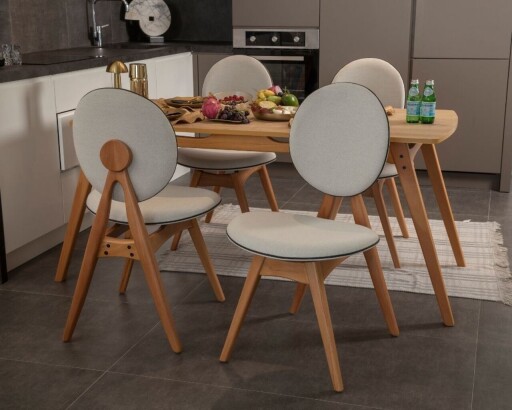 Set masa si scaune, 5 piese, Hanah Home, Touch (4S), Lemn, Stejar / Bej