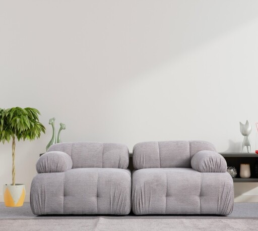 Canapea 2 locuri, Atelier del Sofa, 560ARE1558, Lemn de fag / PAL, Gri deschis