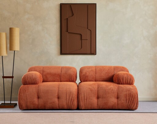 Canapea 2 locuri, Atelier del Sofa, 560ARE1554, Lemn de fag / PAL, Portocaliu