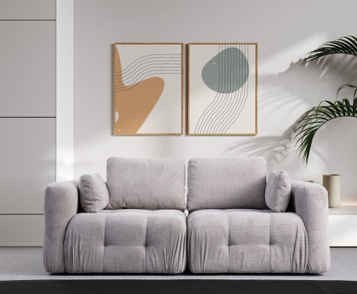 Canapea 2 locuri, Atelier del Sofa, 560ARE4122, Lemn de fag / PAL, Gri deschis