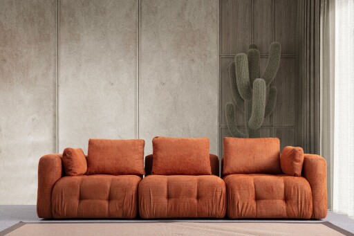 Canapea 3 locuri, Atelier del Sofa, 560ARE4134, Lemn de fag / PAL, Portocaliu
