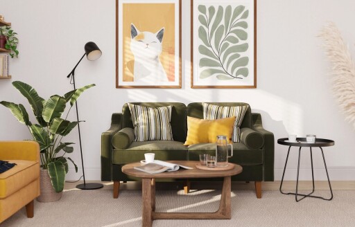 Canapea 2 locuri, Atelier del Sofa, 918CMF1140, Otel, Verde ulei / Nuc