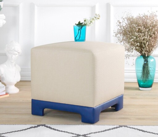 Taburet, Atelier del Sofa, 209FLF1415, 50% bumbac, 50% in, Crem / Albastru
