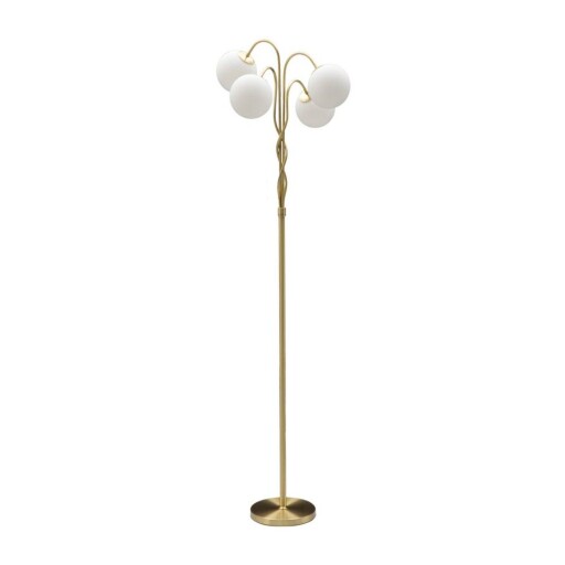 Lampadar alb-auriu cu abajur din sticlă (înălțime 176 cm) Glamy – Mauro Ferretti