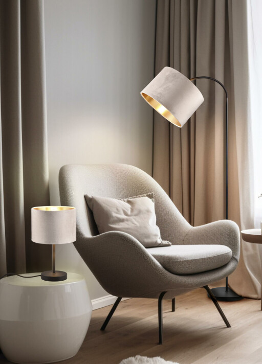 Lampadar Julieta, TRIO, 63x35x156 cm, 60W, 1x E27, metal/textil, negru/bej