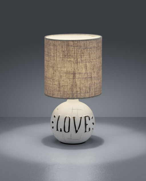 Lampa de masa Esna Love, RL, 16.5x31 cm, 40W, 1x E14, ceramica/textil, gri/alb