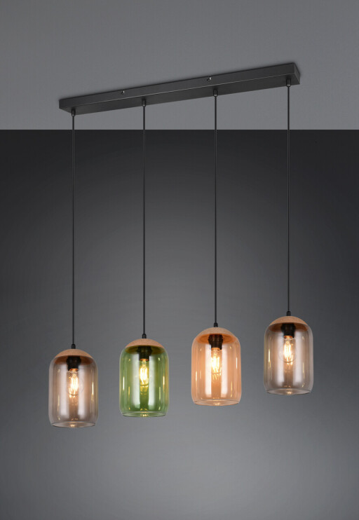Lustra Cork, TRIO, 90x15x150 cm, 10W, 4x E27, metal/sticla, multicolor
