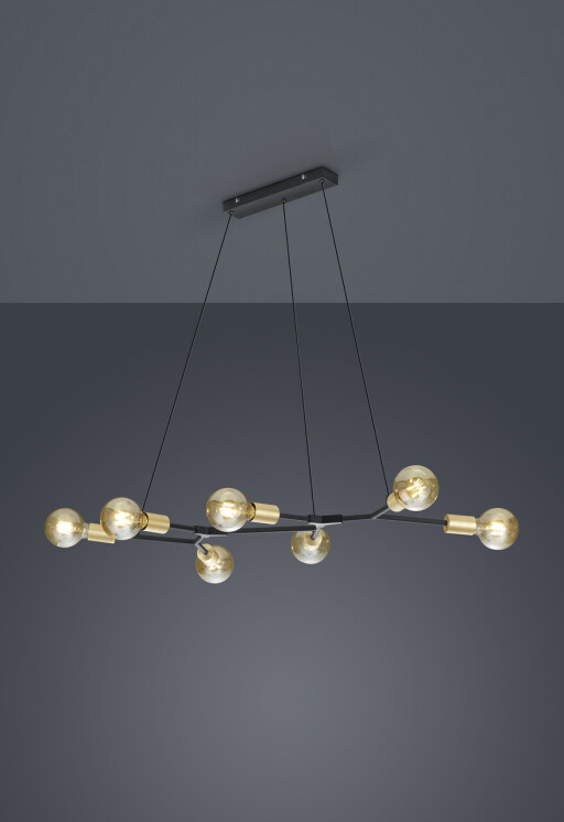 Lustra Cross, TRIO, 91x45x150 cm, 28W, 7x E27, metal, negru mat/auriu