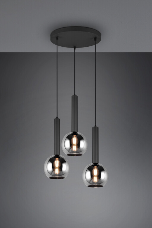 Lustra Clayton, TRIO, 45x150 cm, 28W, 3x E27, metal, negru mat