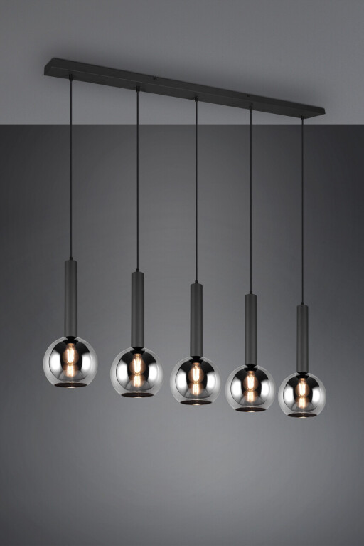 Lustra Clayton, TRIO, 115x20x150 cm, 28W, 5x E27, metal, negru mat