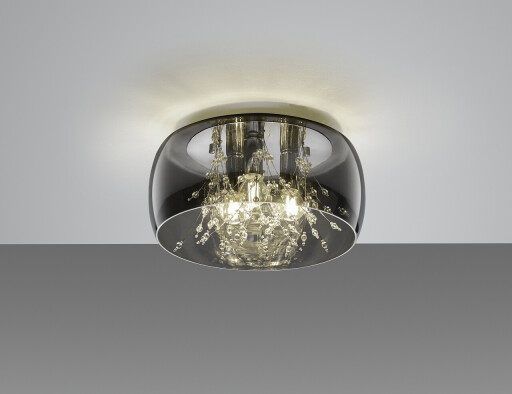 Plafoniera Crystel, TRIO, 34x17.5 cm, 28W, 3x E14, sticla, argintiu
