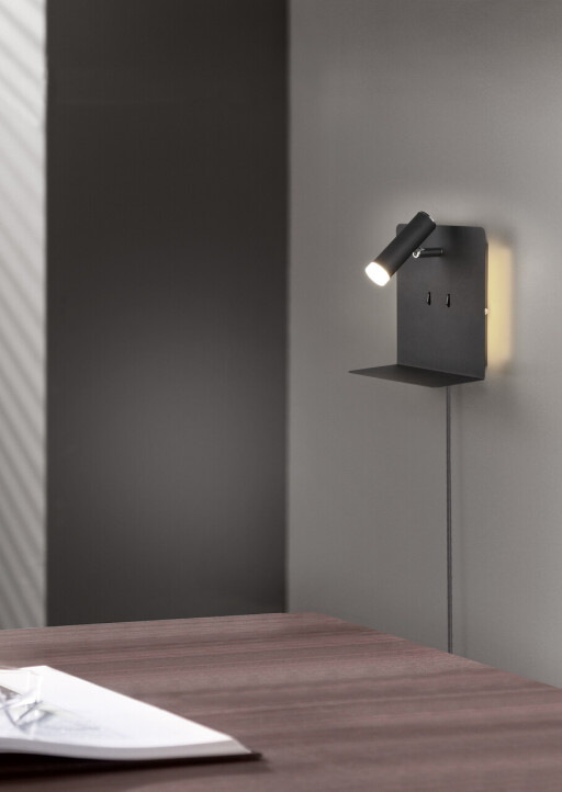 Lampa de perete Element, TRIO, 16x20 cm, 3W / 1.5W, 2x SMD, metal, negru mat