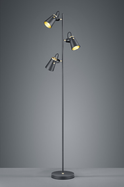Lampadar Edward, TRIO, 38x23x160 cm, 40W, 3x E14, metal, negru mat/auriu