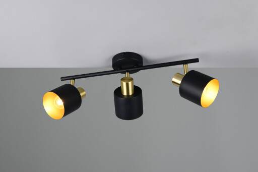 Plafoniera Eva, TRIO, 53.5x10x19 cm, 10W, 3x E14, metal, negru/auriu