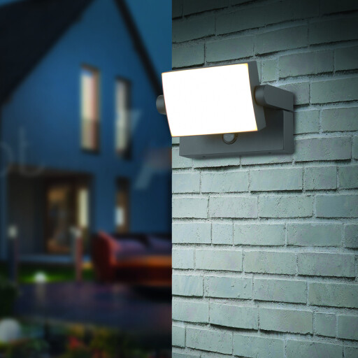 Aplica de perete pentru exterior cu senzor Kansas, TRIO, 20x10 cm, 10W, 1x SMD, aluminiu, antracit