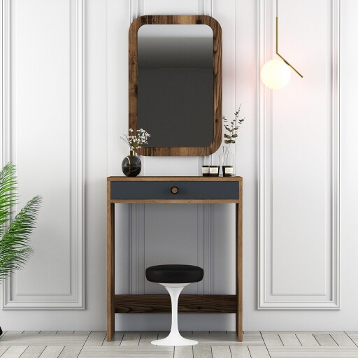 Masa de machiaj, Hanah Home, Lizbon Mirror, Nuc / Antracit