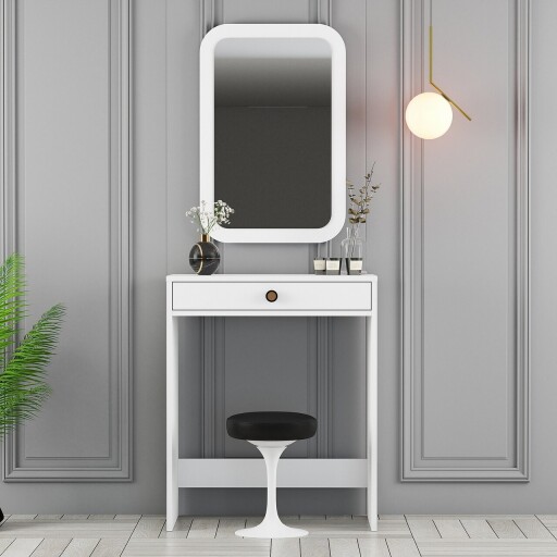 Masa de machiaj, Hanah Home, Lizbon Mirror, Alb