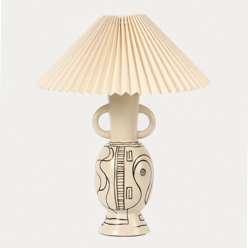 Lampa de masa Teta, Homla, 35.5x44 cm, 60W, 1x E27, ceramica/bumbac, bej