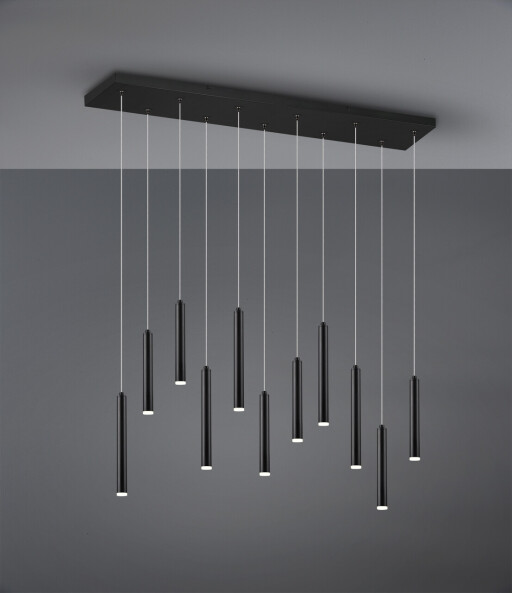 Lustra Tubular, TRIO, 115x15x150 cm, 2.8W, 11x SMD, metal, negru mat