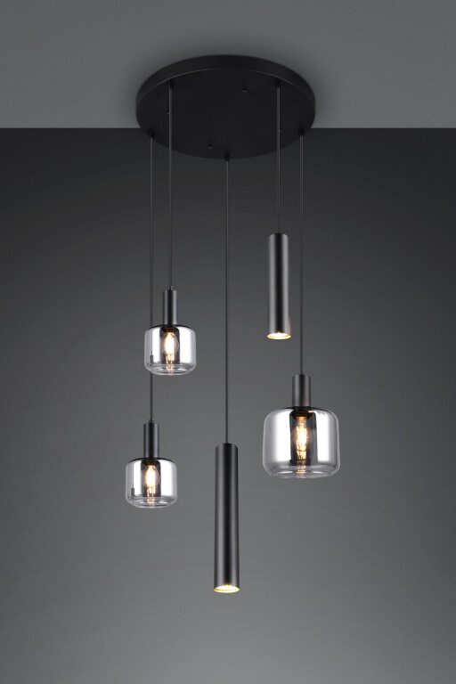 Lustra Mataro, TRIO, 40x150 cm, 10W / 10W, 1x E27 / 2x E14 / 2x GU10, metal, negru mat/argintiu