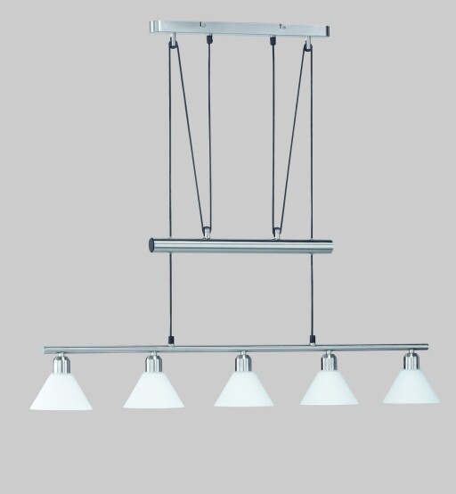 Lustra Stamina, TRIO, 102x14x180 cm, 40W, 5x E14, metal, nichel mat