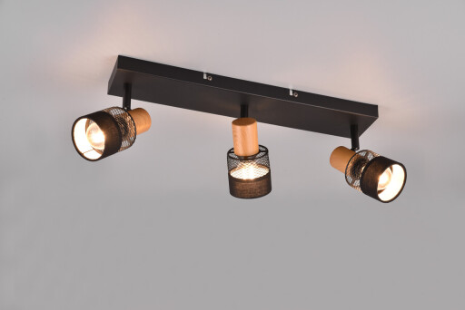 Plafoniera Nandini, TRIO, 45x8.5x17 cm, 10W, 3x E14, metal, negru mat/natur